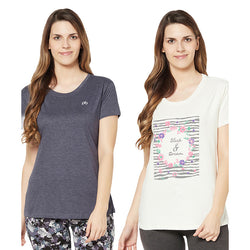 Groversons Paris Beauty Printed Pack of 2 Assorted Half Sleeve Cotton T-shirts For Women (Tshirt-Assorted-012)