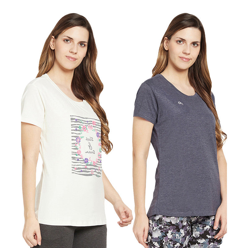Groversons Paris Beauty Printed Pack of 2 Assorted Half Sleeve Cotton T-shirts For Women (Tshirt-Assorted-012)