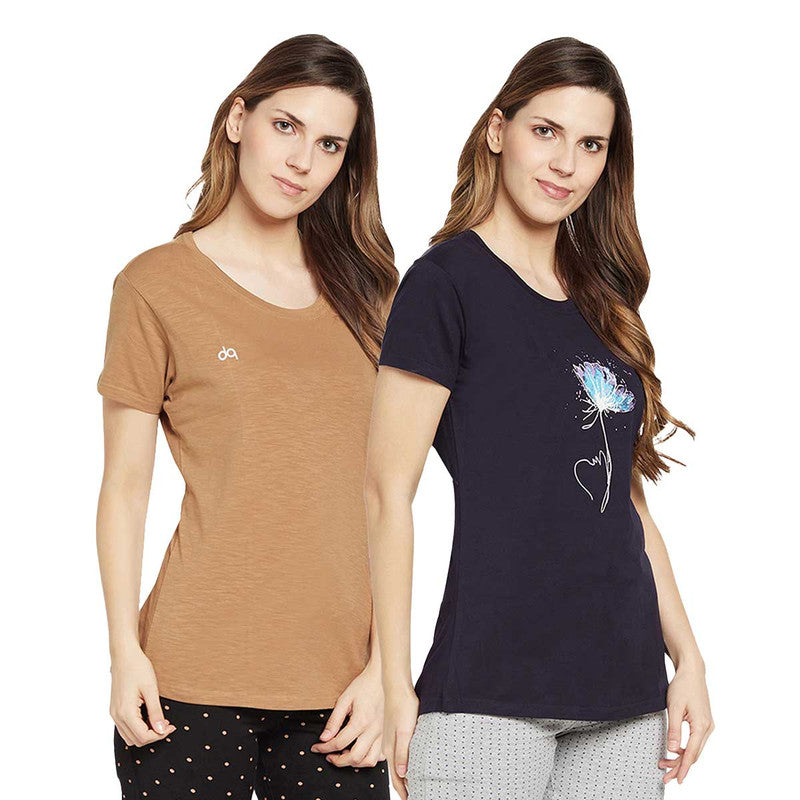 Groversons Paris Beauty Printed Pack of 2 Assorted Half Sleeve Cotton T-shirts For Women (Tshirt-Assorted-014)