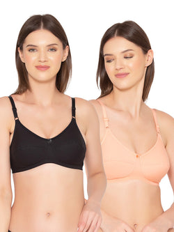 Women's Pack of 2 Non-Padded, Wirefree, Full-Coverage Bra (COMB06-BLACK & PEACH)