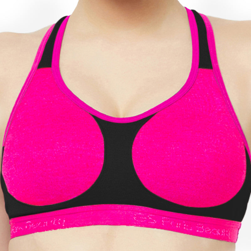 Groversons Paris Beauty Women's Non-Padded Non-Wired Racer Back Sports Bra (BR172-PINK-BLACK)