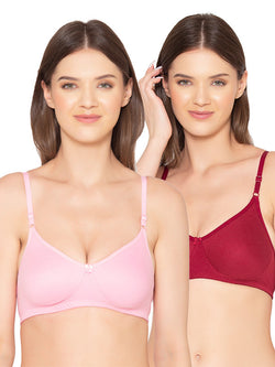 Women’s Pack of 2 seamless Non-Padded, Non-Wired Bra (COMB09-MAROON & PINK)