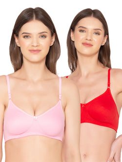 Women’s Pack of 2 seamless Non-Padded, Non-Wired Bra (COMB09-PINK & RED)