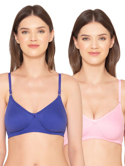 Women’s Pack of 2 seamless Non-Padded, Non-Wired Bra (COMB09-ROYAL BLUE & PINK)