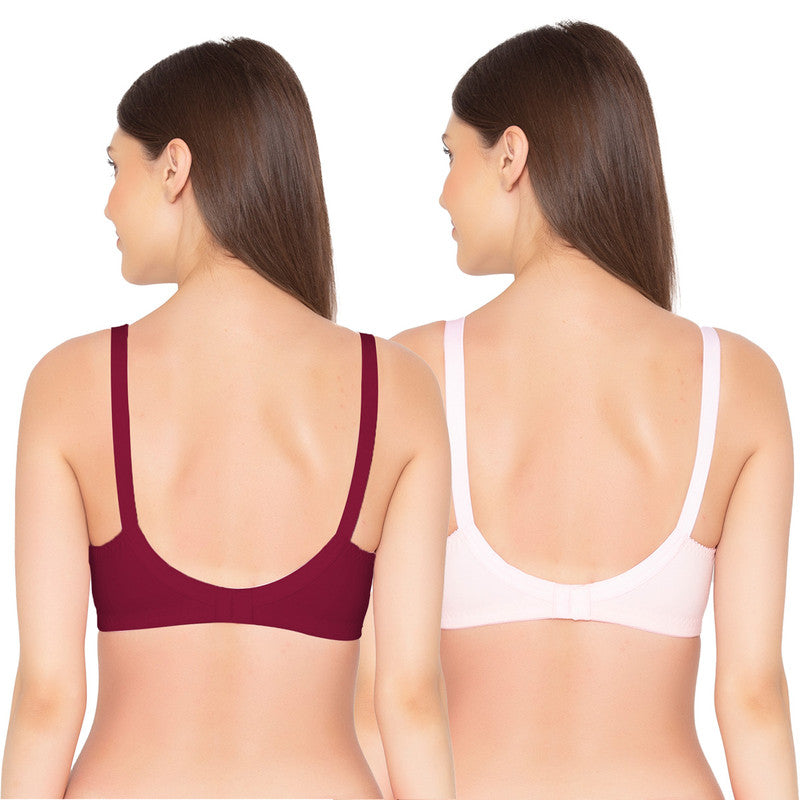 Groversons Paris Beauty Women's Full Coverage and Non- Padded Supima Cotton spacer and Minimiser Bra (COMB08-WINE & M.PINK)