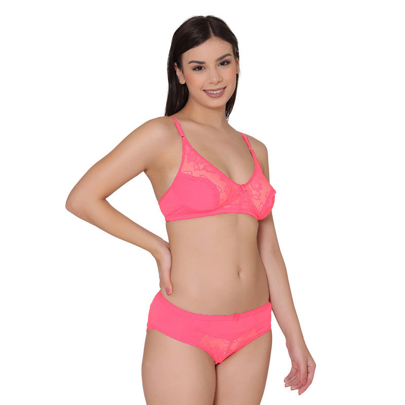 Groversons Paris Beauty Non-Padded Women’s lace bra and panty set (BP181-CORAL)