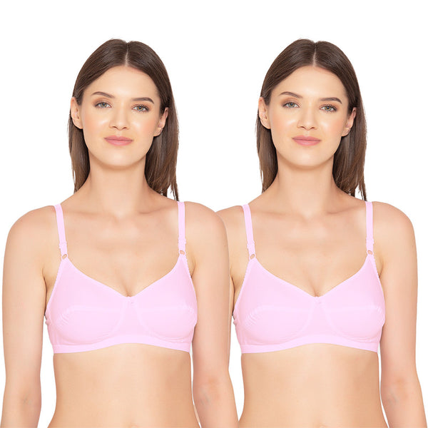 Groversons Paris Beauty Women's Poly Cotton bra ,Non-Padded-Non-Wired Full coverage bra (COMB23-PINK)