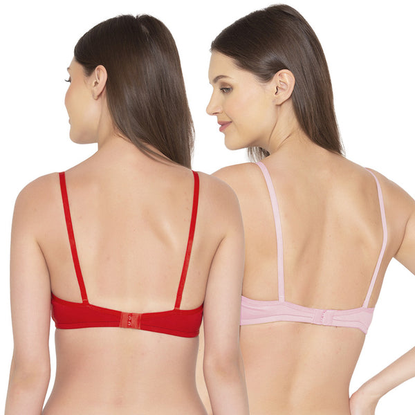 Groversons Paris Beauty Women's Pack Of 2 Non-Padded-Non-Wired Everyday Bra Cotton Bra (COMB40-Pink & Red)
