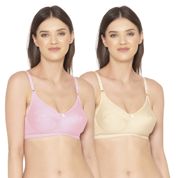 Groversons Paris Beauty Women's Pack Of 2 Non-Padded-Non-Wired Everyday Bra Cotton Bra (COMB40-Pink & Skin)
