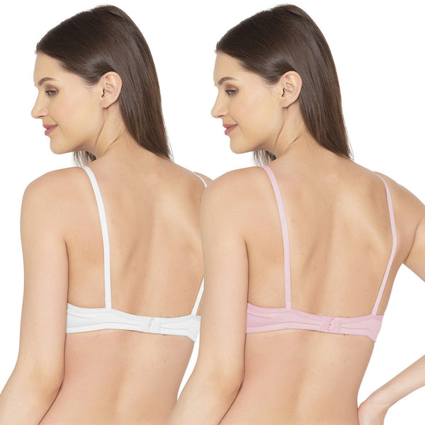 Groversons Paris Beauty Women's Pack Of 2 Non-Padded-Non-Wired Everyday Bra Cotton Bra (COMB40-Pink & White)