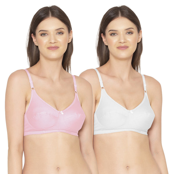Groversons Paris Beauty Women's Pack Of 2 Non-Padded-Non-Wired Everyday Bra Cotton Bra (COMB40-Pink & White)