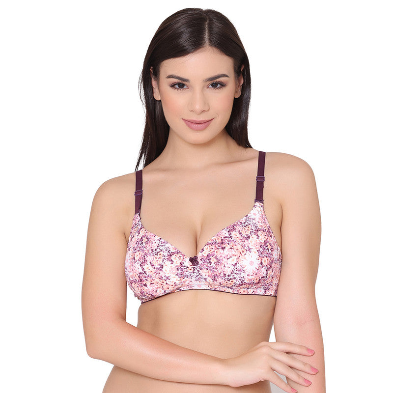 Groversons Paris Beauy Women's Poly-amide Lightly Padded Non-Wired Floral Print Full Coverage Bra (BR044-PRINT 1)