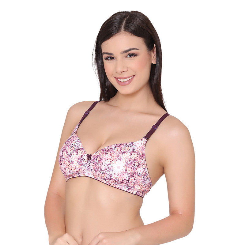 Groversons Paris Beauy Women's Poly-amide Lightly Padded Non-Wired Floral Print Full Coverage Bra (BR044-PRINT 1)