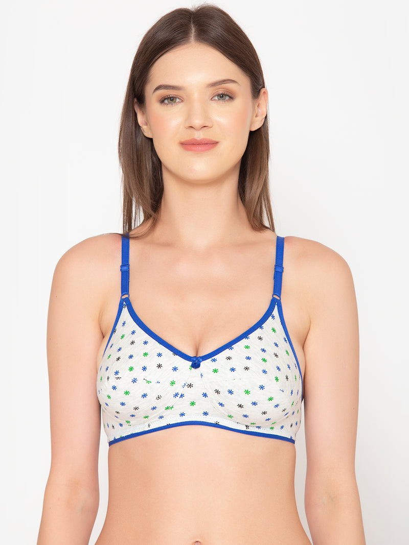 Women Blue & White Printed Non Padded Non Wired T-shirt Bra