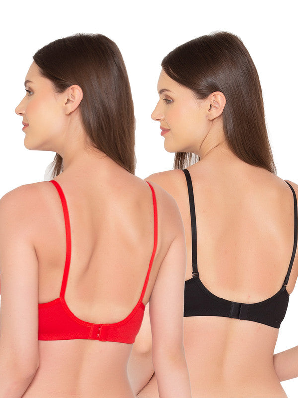 Women’s Pack of 2 seamless Non-Padded, Non-Wired Bra (COMB09-BLACK & RED)