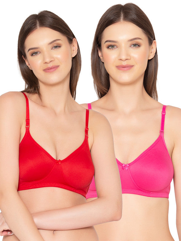 Women's Pack of 2 seamless Non-Padded, Non-Wired Bra (COMB03-HOT PINK-&-RED)