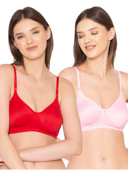 Women's Pack of 2 seamless Non-Padded, Non-Wired Bra (COMB03-PINK-&-RED)