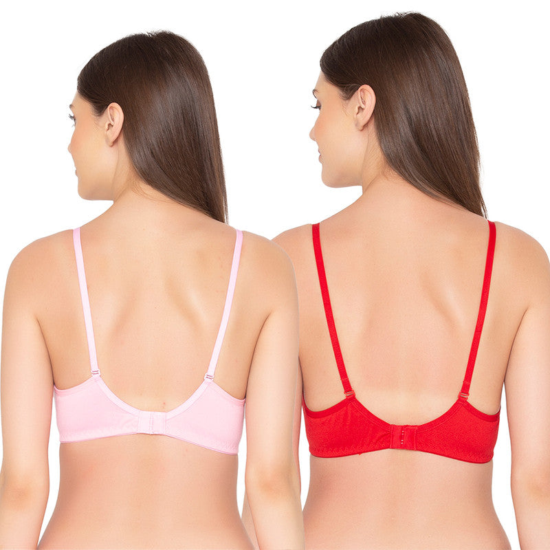 Women's Pack of 2 seamless Non-Padded, Non-Wired Bra (COMB03-PINK-&-RED)