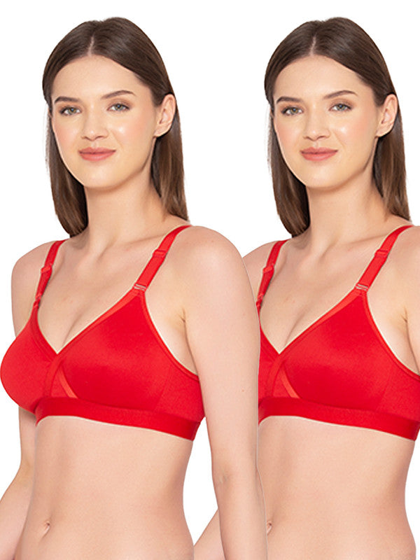 Women’s Pack of 2 cotton rich Non-Padded Wireless smooth super lift full coverage Bra (COMB01-RED)