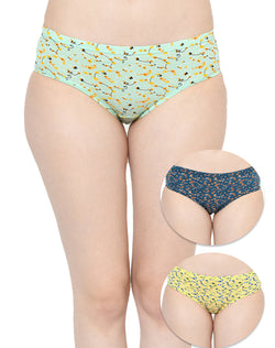 Assorted Mid Waist Floral Printed Soft Cotton Panties - Set of 3