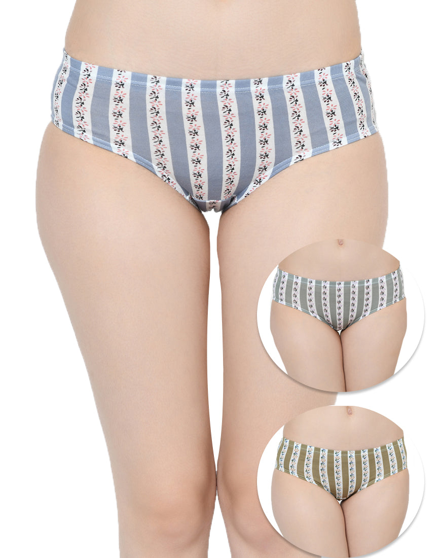 Assorted Soft fabric floral striped panties(Pack of 3)