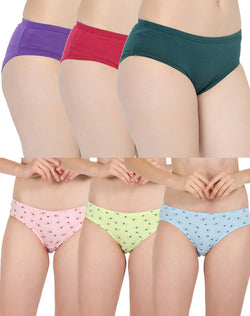 Assorted Full coverage mid rise panties in combo of 6