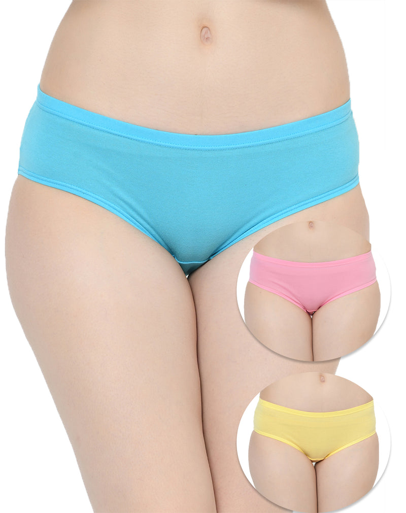 Assorted Solid Light Colored Cotton Mid Waist Panties-  Set of 3