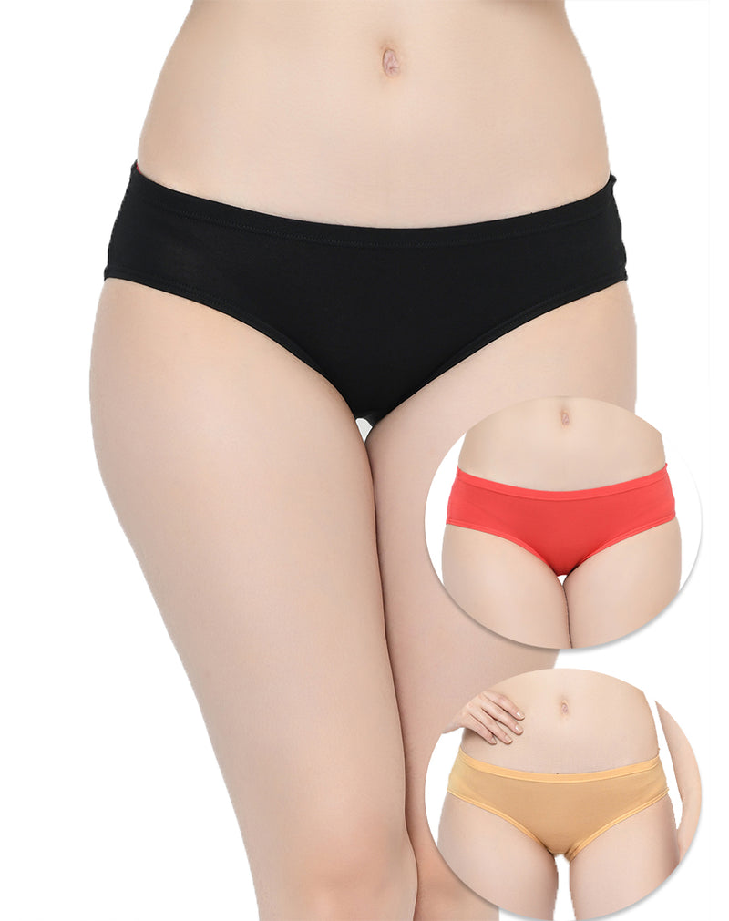 Assorted Regular Fit Mid Waist Solid Color Modal Panties - Set of 3
