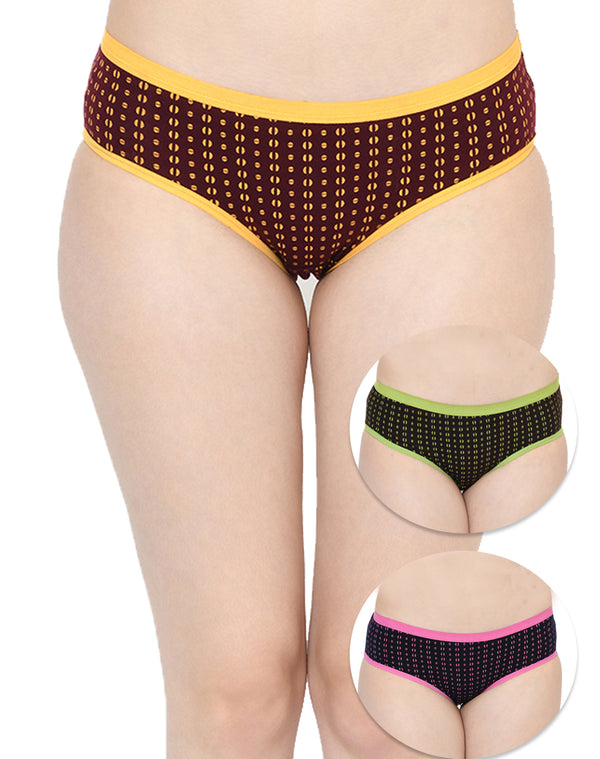 Outer Elastic Mid Waist Cotton Panties - Set of 3
