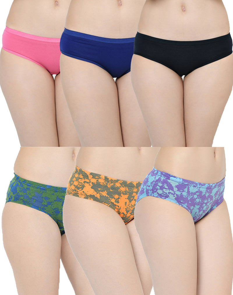 Assorted Full Coverage Mid Waist Cotton Panties - Combo of 6