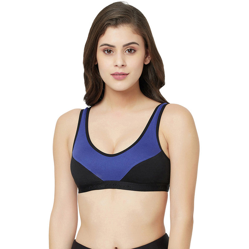 Groversons Paris Beauty Women's Non-Padded Non-Wired Seamed Full Coverage Sports Bra (BR171-ROYAL-BLUE-BLACK)