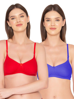 Women’s Pack of 2 seamless Non-Padded, Non-Wired Bra (COMB10-RED & ROYAL BLUE)