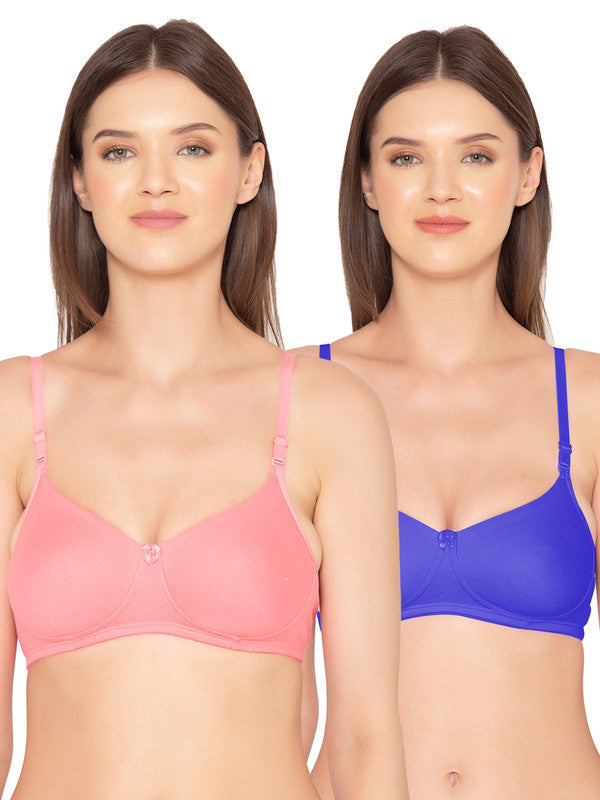 Women’s Pack of 2 seamless Non-Padded, Non-Wired Bra (COMB10-ROYAL BLUE & STRAWBERRY)