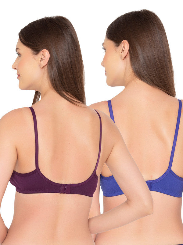Women’s Pack of 2 seamless Non-Padded, Non-Wired Bra (COMB09-WINE & ROYAL BLUE)