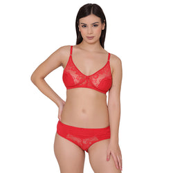 Groversons Paris Beauty Non-Padded Women’s lace bra and panty set (BP181-RED)