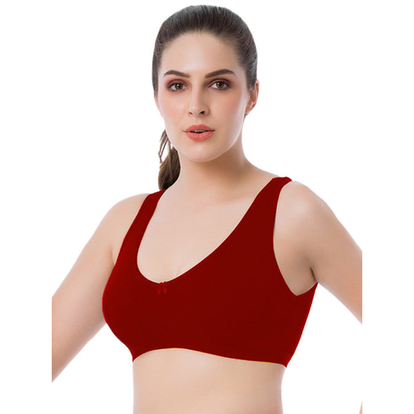 Groversons Paris Beauty Women's Non-Padded Non-Wired Seamed Full Coverage Sports Bra (BR161-RED)