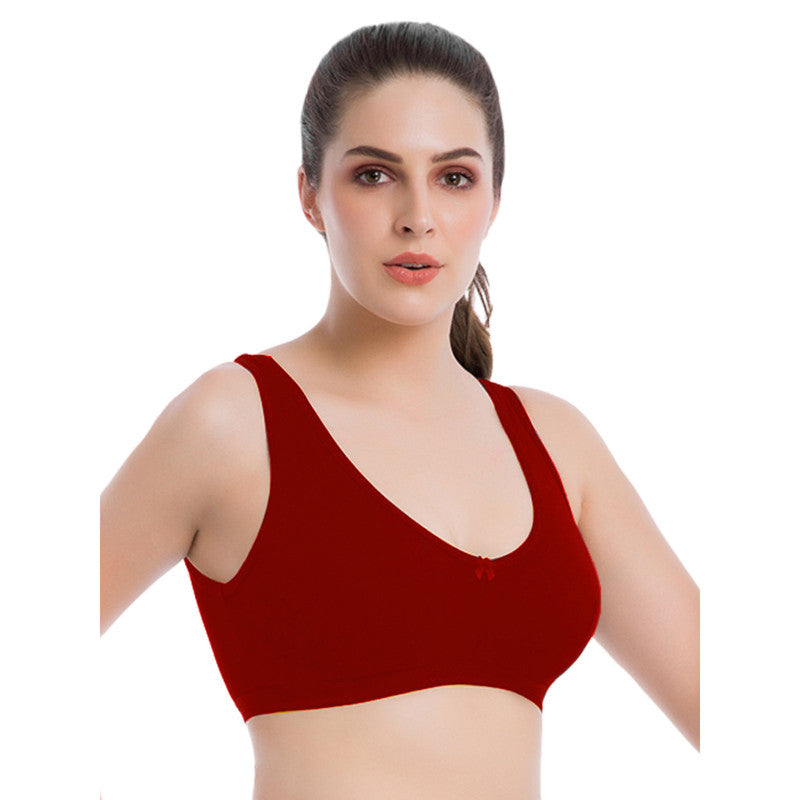 Groversons Paris Beauty Women's Non-Padded Non-Wired Seamed Full Coverage Sports Bra (BR161-RED)