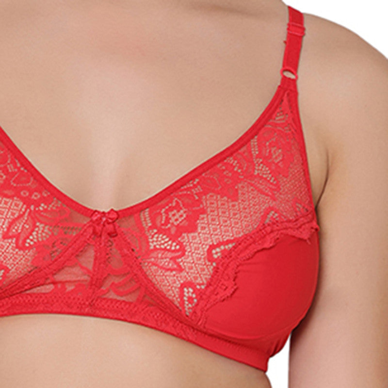 Groversons Paris Beauty Non-Padded Women’s lace bra and panty set (BP181-RED)
