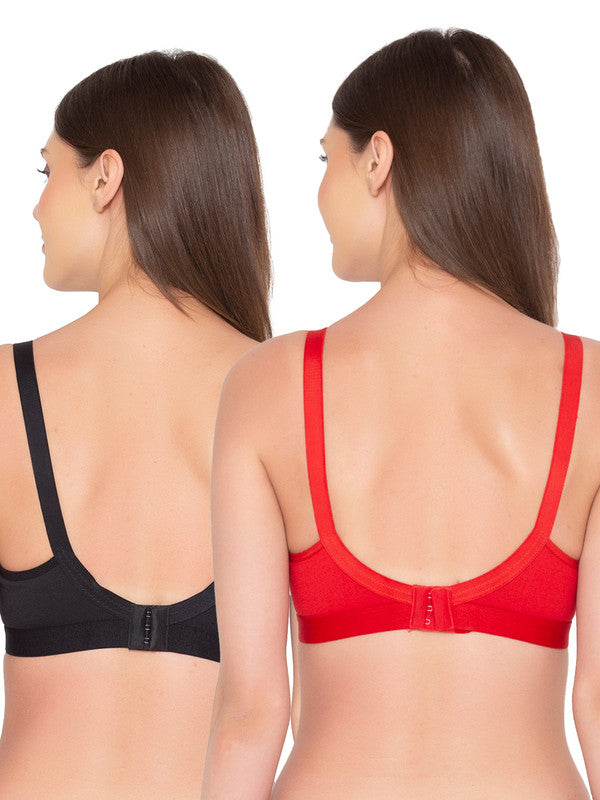 Women’s Pack of 2 cotton rich Non-Padded Wireless smooth super lift full coverage Bra (COMB01-RED & BLACK)