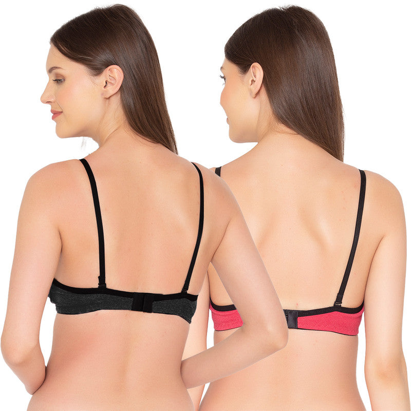 Groversons Paris Beauty Women's Pack of 2 Padded, Non-Wired, Seamless T-Shirt Bra (COMB32-RED & BLACK)