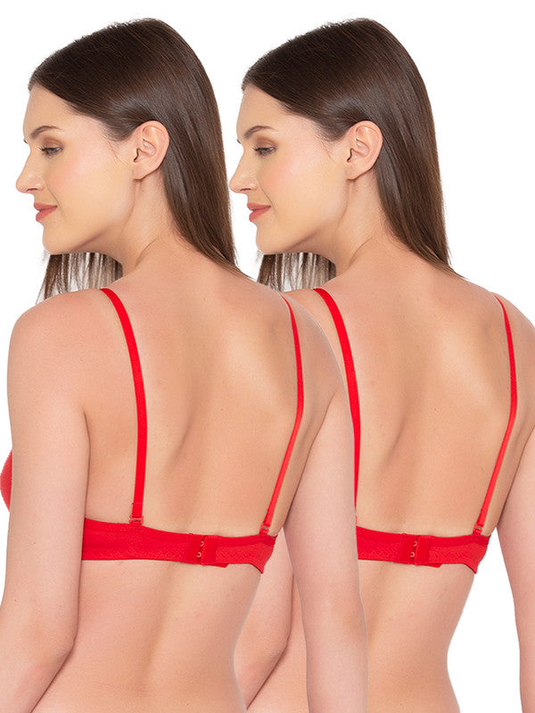 Groversons Paris Beauty Women's Pack of 2 Padded, Non-Wired, Seamless T-Shirt Bra (COMB25-RED)