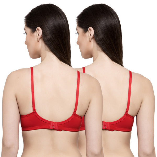 Groversons Paris Beauty Women's Pack of 2 Padded, Non-Wired, Seamless T-Shirt Bra (COMB33-Red)