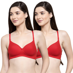 Groversons Paris Beauty Women's Pack of 2 Padded, Non-Wired, Seamless T-Shirt Bra (COMB33-Red)