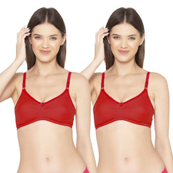 Groversons Paris Beauty Women's Pack Of 2 Non-Padded-Non-Wired Everyday Bra Cotton Bra (COMB40-Red)