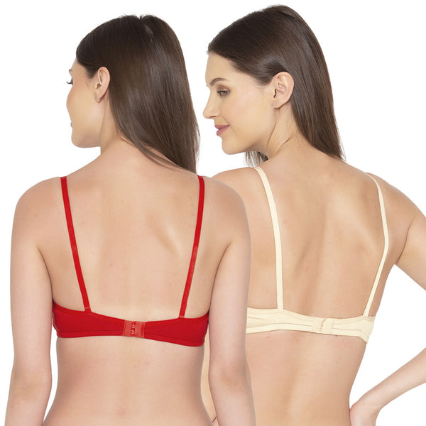 Groversons Paris Beauty Women's Pack Of 2 Non-Padded-Non-Wired Everyday Bra Cotton Bra (COMB40-Red & Skin)