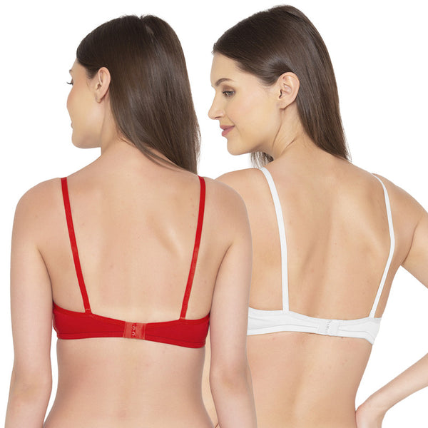Groversons Paris Beauty Women's Pack Of 2 Non-Padded-Non-Wired Everyday Bra Cotton Bra (COMB40-Red & White)