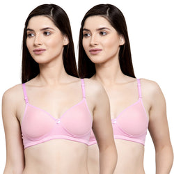 Groversons Paris Beauty Women's Pack of 2 Padded, Non-Wired, Seamless T-Shirt Bra (COMB33-Rose)