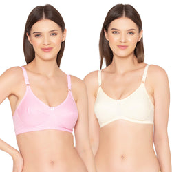 Groversons Paris Beauty Pack of 2 Full Support Non Padded Non Wired Plus Size Basic Bra (COMB27-Rose & Skin)