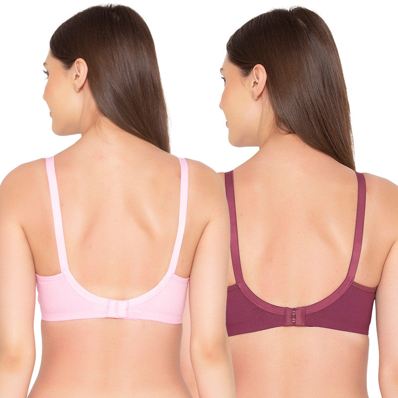 Groversons Paris Beauty Pack of 2 Full Support Non Padded Non Wired Plus Size Basic Bra (COMB27-Rose & Wine)