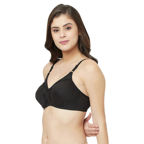 Groversons Paris Beauty Women's Full Coverage, Non-Padded, Non-Wired Bra (BR109-BLACK)